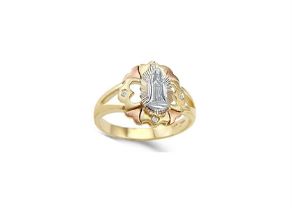 Three Tone Plated Mother Mary Ring with CZ